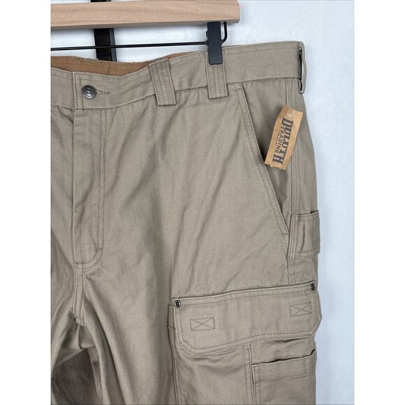NEW Duluth Trading Fire Hose Relaxed Fit Cargo Work Pants Men 44x30 Khaki Cotton - Picture 2 of 12